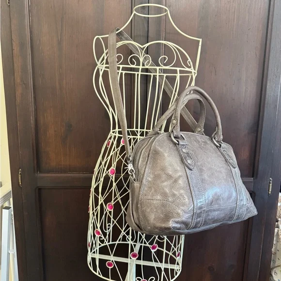 Frye Melissa Dome Satchel Gray Leather Crossbody Handbag - Picture 6 of 14